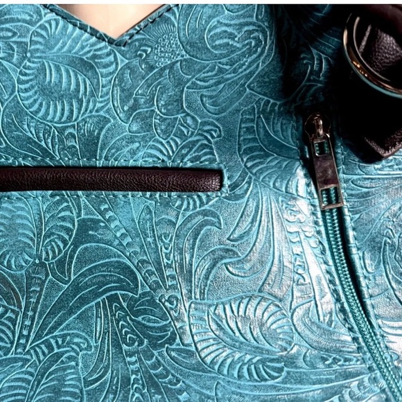 Turquoise Brown Soft Leather Carry Conceal Pocket Western Purse NIP - Picture 6 of 8